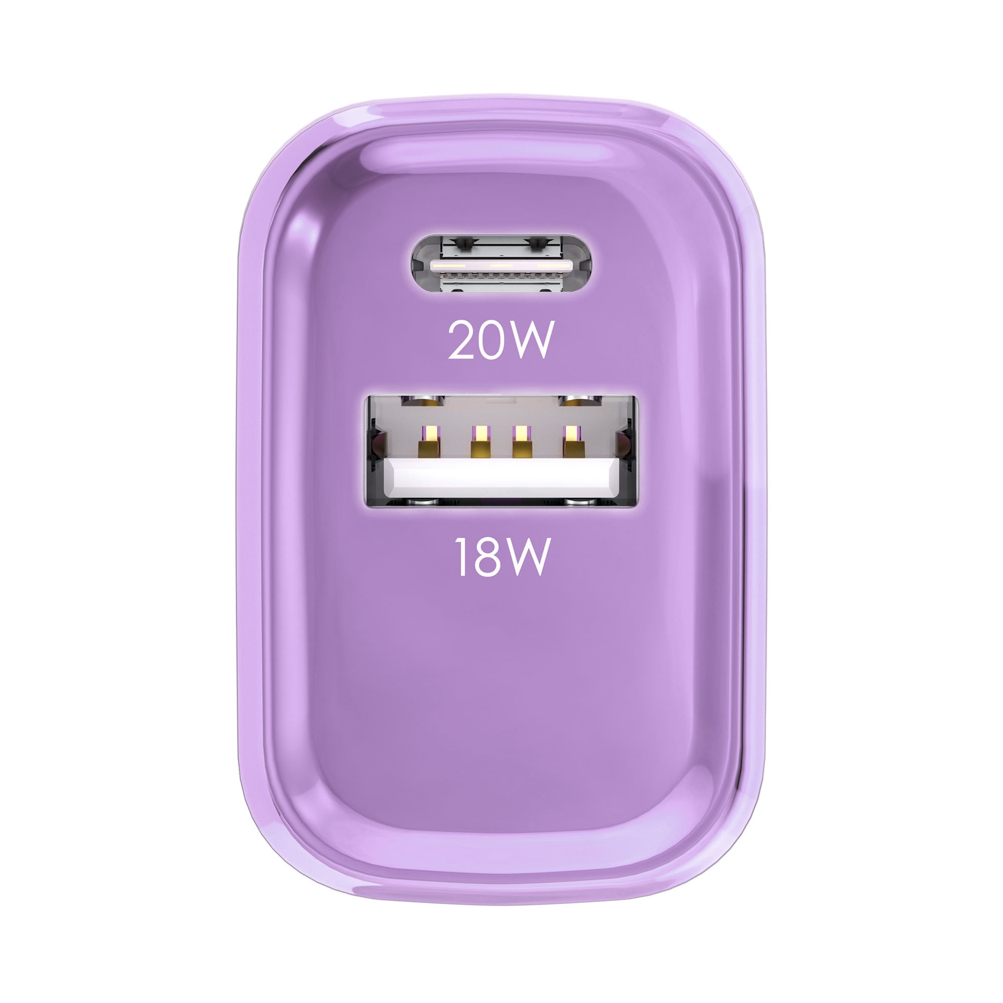 Powertek Luxe 20W USB-C + 18W USB-A Fast Charging Dual Port Block, Purple, Compatible with iPhone, Android, Tablets & USB Devices, Compact Travel Adapter