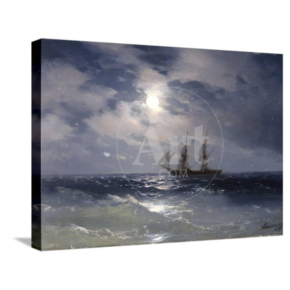 Sailing ship in the moonlight on a calm sea, 1874, Scenic Stretched Canvas Wall Art by Ivan Konstantinovich Aivazovsky Sold by ArtCom