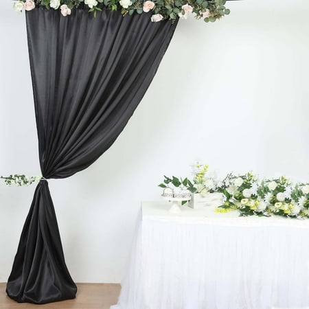 Efavormart 8ftx10ft Black Satin Curtain Panel Backdrop Drapes Photo Booth Backdrop With Rod Pocket