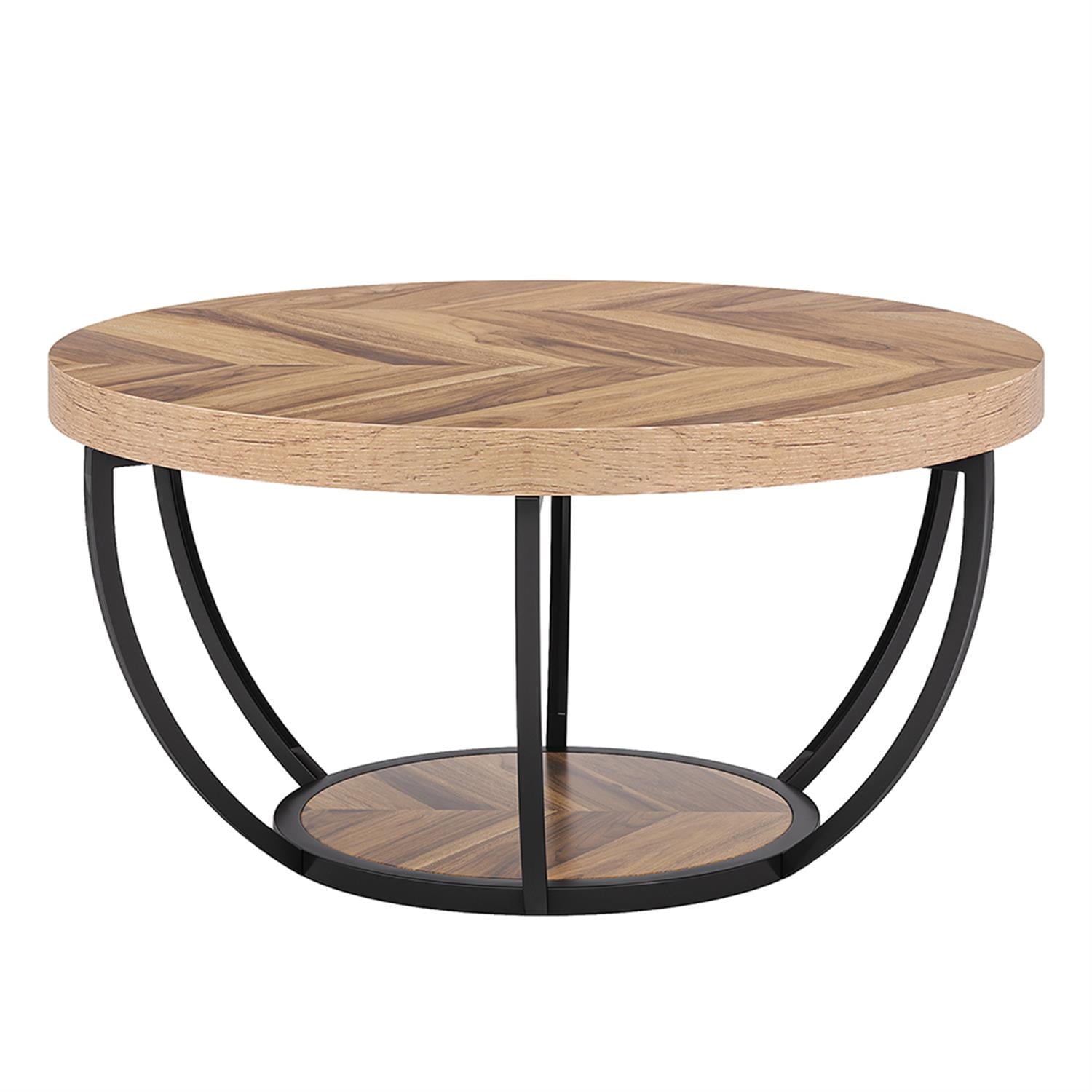 Demi Bonn Wooden Coffee Table, 2-Tier Round Central Cocktail Table with Shelves for Living Room, Beige