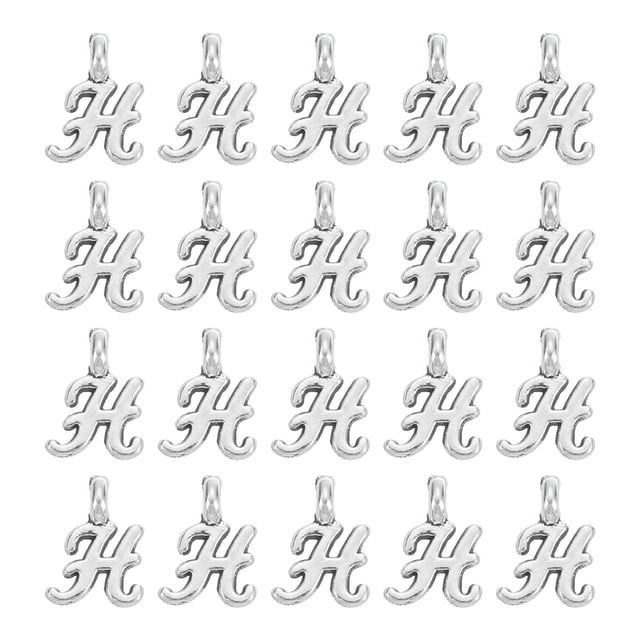Uxcell 100 Paquete de Encantos de Letras del Alfabeto A-Z, Encanto de Letra H de Metal, Colgante de Inicial para Collares, Pulseras, Joyería y Manualidades, Plata