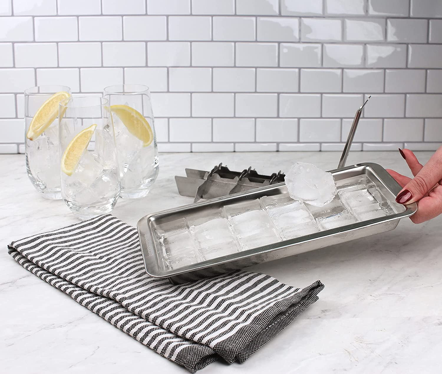 International Vintage Inspired Ice Cube Tray, 11" | Retro Design for Bars & Kitchens | Levers Remove Cubes | Heavy Duty Stainless Steel | Dishwasher Safe