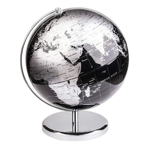 Exerz 10" World Globe Black - Stainless Steel Arc and Base - Educational/Geographic/Modern Desktop Decoration - Metallic Black