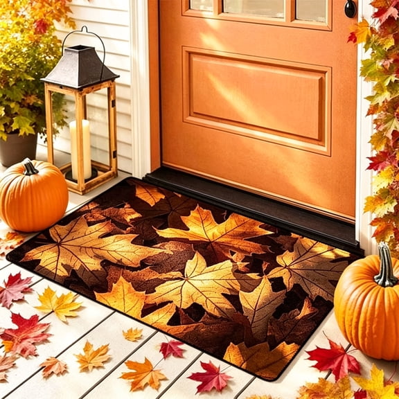Fall Doormat Pumpkin Maple Leaves Floor Mat 15.75x23.62in Polyester Soft & Festive for Bathroom Kitchen Porch Entrance by MPOISVA