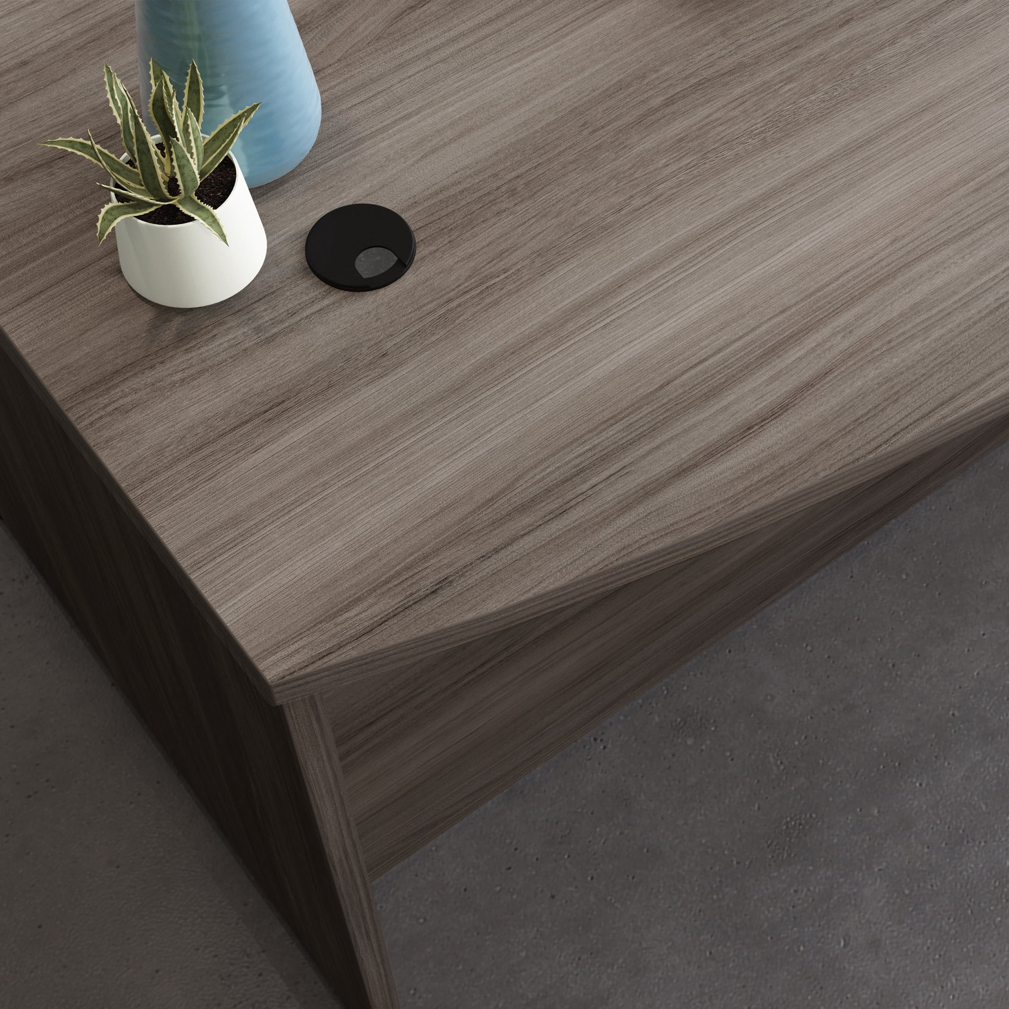 Sauder Affirm Engineered Wood Bowfront Executive Desk in Hudson Elm/Brown