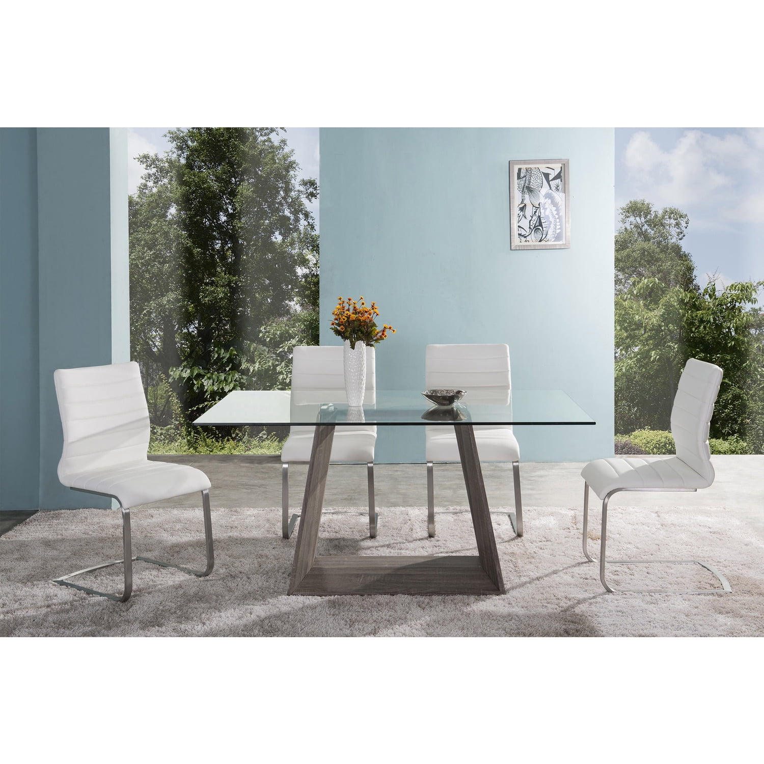 Armen Living Fusion Faux Leather & Metal Dining Chai in Gray/Stainless Steel