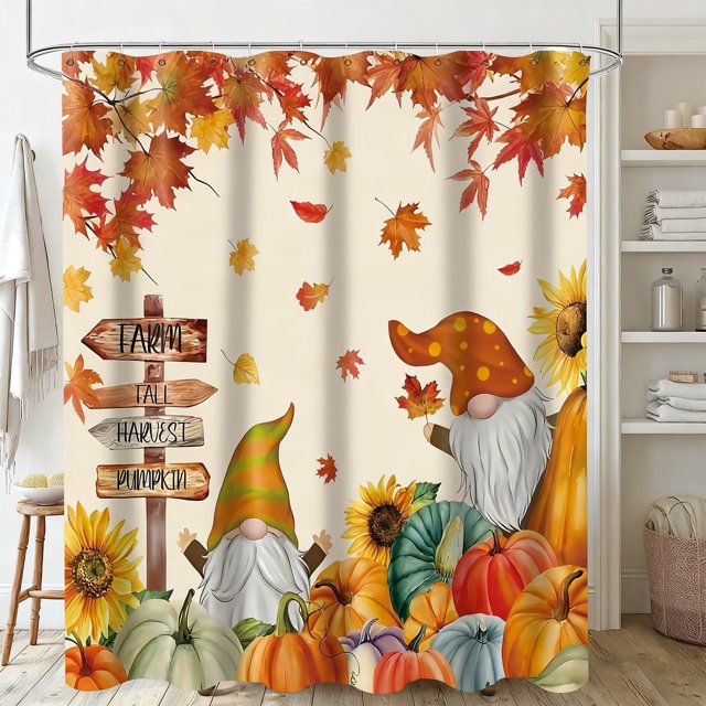 Bathroom Maple Leaf Pumpkin Gnome Sunflower Shower Curtain Machines Washable Waterproof Polyester Shower Curtain 71x59in Autumns Decorative Bathtub