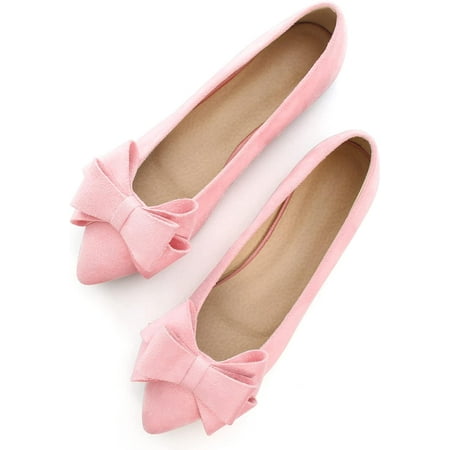 

Pfhytec LU Bowknot Ballet Flats Womens Pointy Toe Flat Shoes Suede Dress Shoes Wear to Work Slip On Moccasins