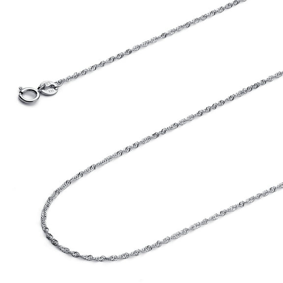 Wellingsale 14k White Gold Polished Solid 0.9mm Singapore Chain Necklace with Spring Ring Clasp - 16"