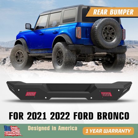 WOLFSTORM For 2021-2022 Ford Bronco Rear Bumper Powder-Coated Steel With LED Lamps