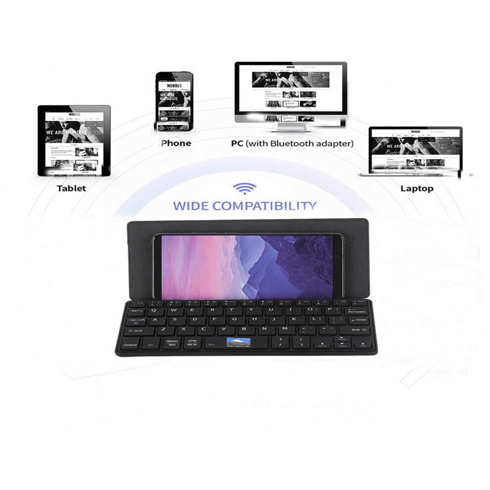 Rechargeable Bluetooth Keyboard for iPad Tablet Phone, Dual-device Mini Keyboard with Kickstand and Leather Cover for Android Windows iOS