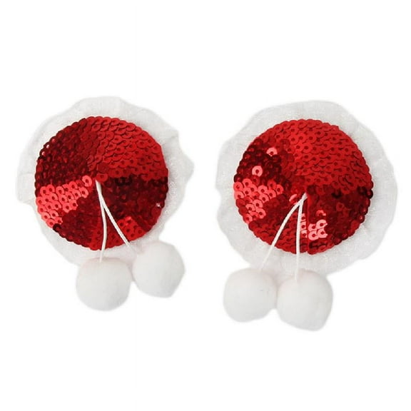 TONKBEEY Christmas Sexy Nipple Cover Shiny Metallic Sequins Lace Trim Breast Chest Stickers with Plush Ball Bow Self-Adhesive Bra Pasties Lingerie