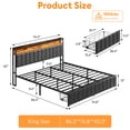 thumbnail image 2 of King Bed Frame with Storage, Upholstered Bed Frame with LED Lights Headboard and 2 Drawers, King Size Bed with Charging Station, Noise-Free, No Box Spring Needed, Easy Assembly, Grey, 2 of 8