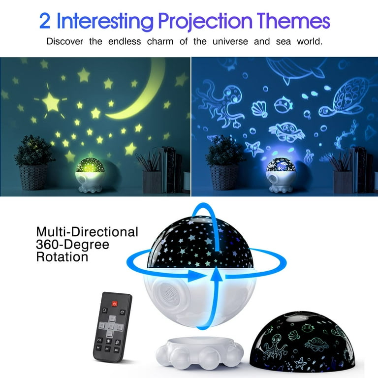 Night Light Projector,Night Light for Kids Room with Remote and Timer,360°  Rotation,3 Projection Films,17 Light Modes,9 Lullaby Songs,Kids Night Light,Birthday  Christmas Gifts for Boys Girls 