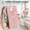 thumbnail image 5 of SaniMore for Google Pixel 7 (6.3") Case, PU Leather Embossed Lines Wristlet Zipper Cash Pocket Card Slots Magnetic Flip Stand Full Protective TPU Shell Anti-drop Business Design, Pink, 5 of 10