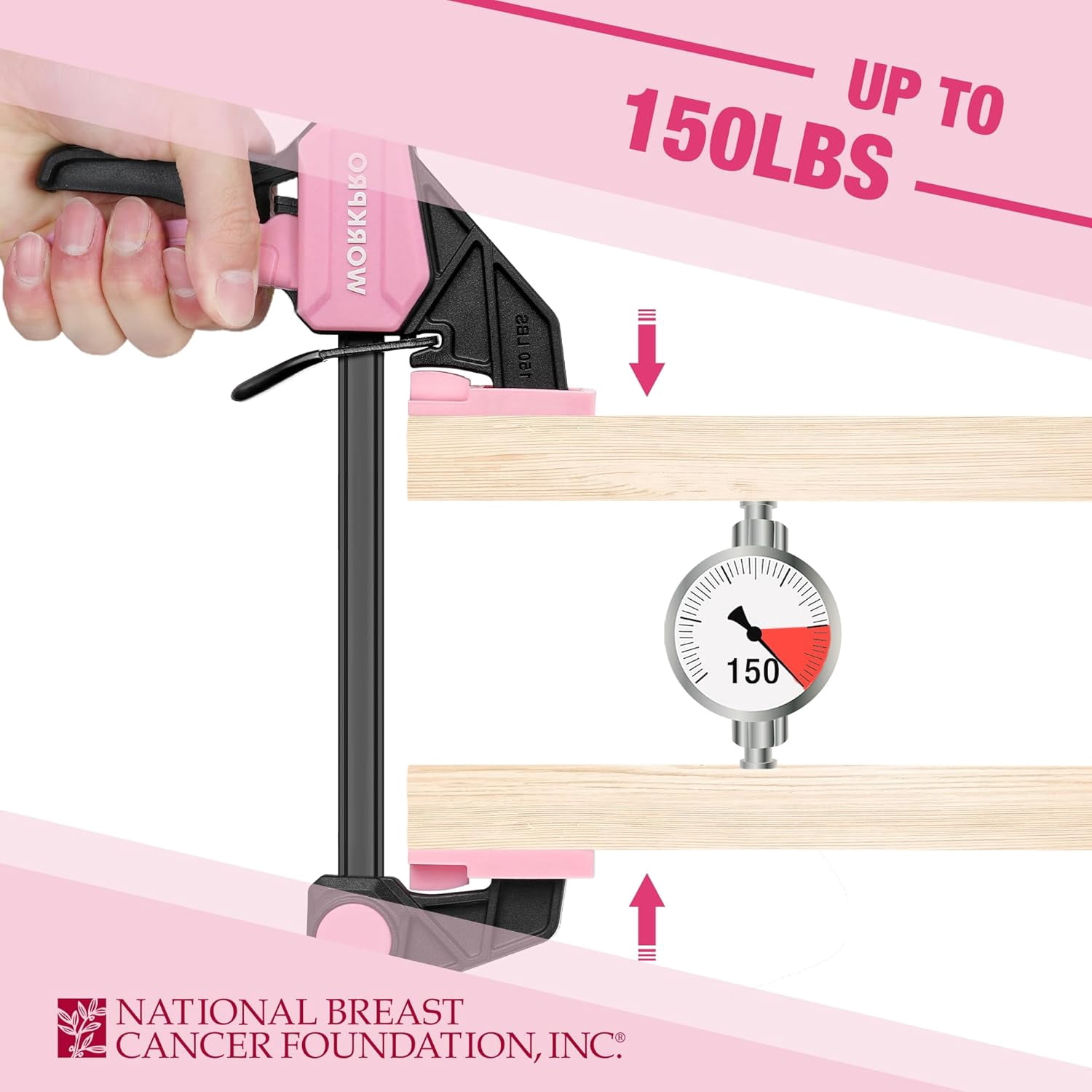 WORKPRO One-Handed Bar Clamps Set, 6-Pack (4PC 6" & 2PC 12"), Light-Duty Quick-Change F Clamps with 150 lbs Load Limit, Pink Ribbon