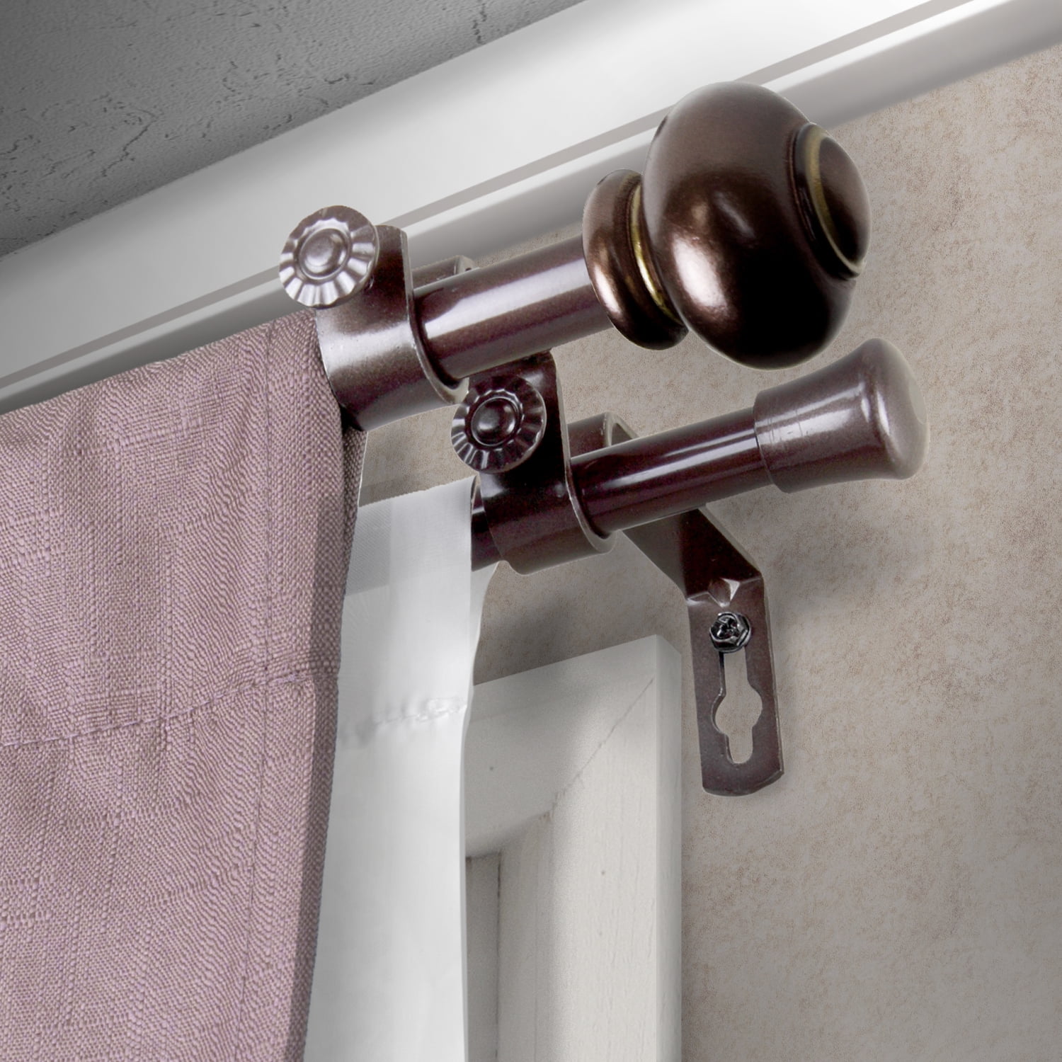 Central Design Products Steel 0.62" Modern Double Curtain Rod, Brown