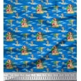 thumbnail image 2 of Soimoi Blue Japan Crepe Satin Fabric Palm Tree & Girl Beach Print Fabric by the Yard 42 Inch Wide, 2 of 3