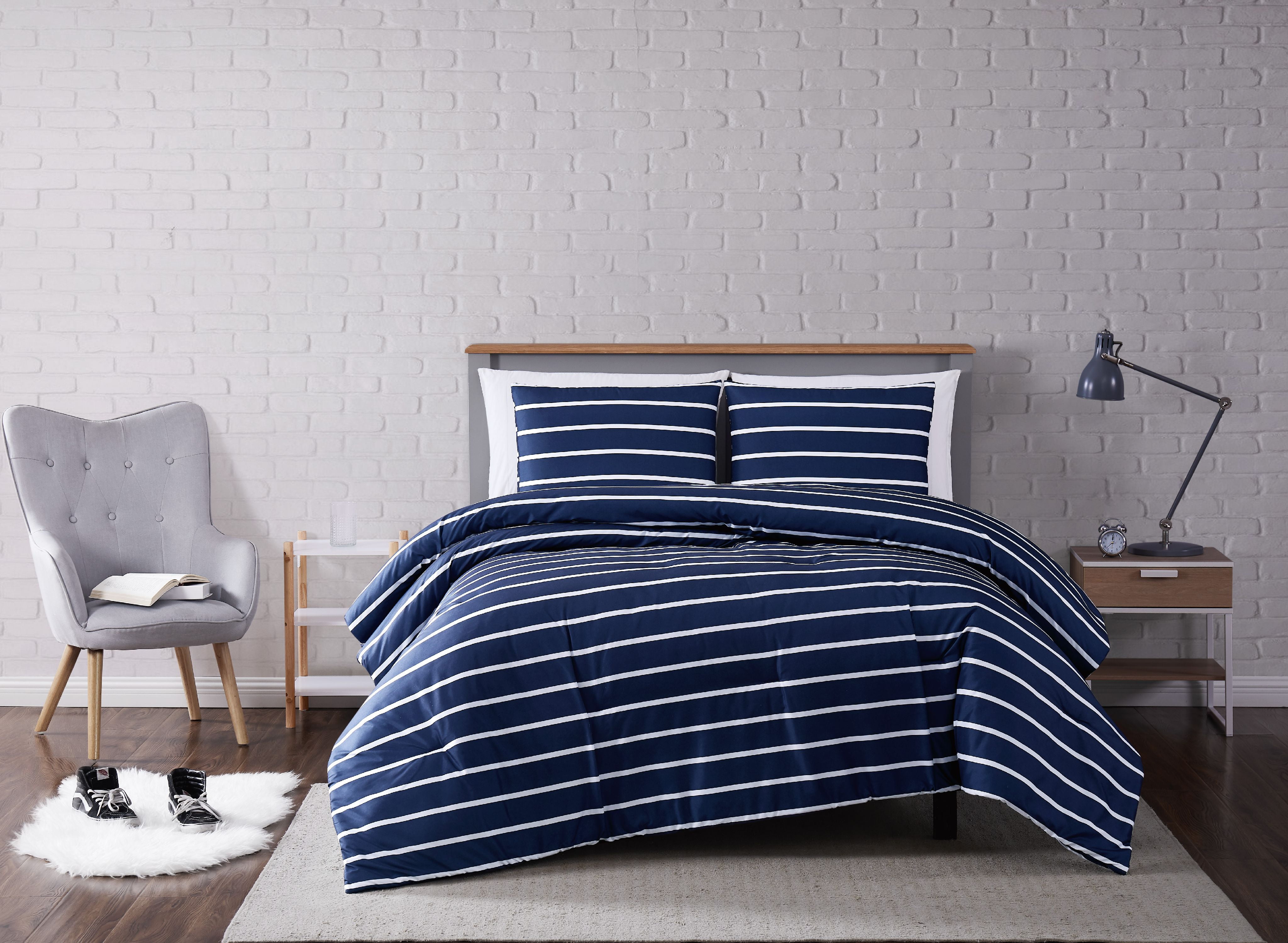 Truly Soft Maddow Stripe Navy Twin Xl 2 Piece Comforter Set Walmart Com Walmart Com