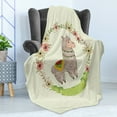 thumbnail image 4 of Llama Soft Flannel Fleece Blanket, Colorful Watercolor Floral Wreath and South American Animal Illustration with Banner, Cozy Plush for Indoor and Outdoor Use, 50" x 70", Multicolor, by Ambesonne, 4 of 5