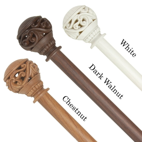 1" Dia Faux Wood Curtain Rod 28-48 inch with Heinrich Finials - Dark Walnut