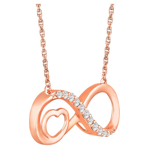 Araiya Fine Jewelry 10K Rose Gold Round Diamond Heart and Infinity Pendant with Gold Plated Silver Rope Chain Necklace (1/5 cttw, I-J Color, I2-I3 Clarity), 18"