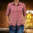 thumbnail image 2 of Women's Plaid Button Down Long Sleeve Oktoberfest Roll Tab No Pocket Casual Blouse Red XXXL, 2 of 7