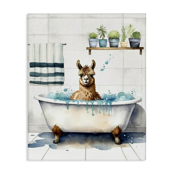 Stupell Industries Alpaca Bathtime Suds Bath & Laundry Painting Wrapped Canvas Art Print Wall Art, 16 x 20