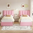 thumbnail image 5 of VECELO Upholstered Bed Frame with Storage Drawers, Twin Size Modern Platform Bed Frame with Adjustable Headboard, No Box Spring Needed, Pink, 5 of 8