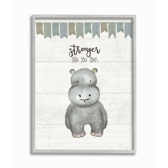 The Kids Room By Stupell Stronger Than You Think Hippo Gray Framed Texturized Art