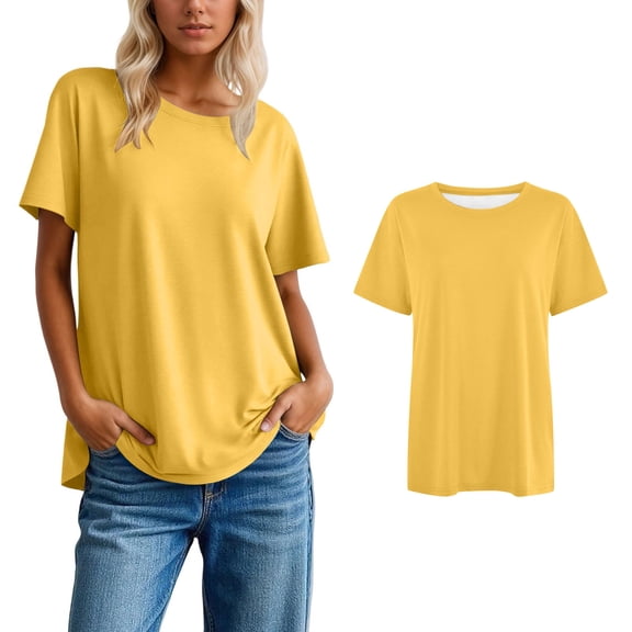 T Shirt for Women Short Sleeve Yellow Crew Neck Tops Loose Fit Womens Summer Tops Cute Clothes for Women