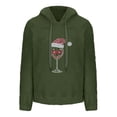 thumbnail image 5 of Feancey Womens Christmas Fleece Hoodie Winter Sherpa Warm Hooded Sweatshirts Trendy Wine Glass Print Pullover Tops Drawstring Long Sleeve Hoody Army Green XL, 5 of 5