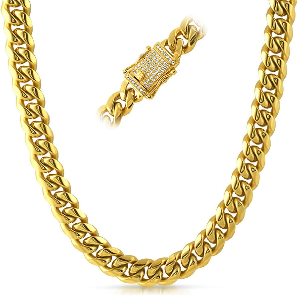 CZ Diamond Lock Cuban Chain 12MM Gold 