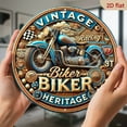thumbnail image 6 of 2D Flat, 1pc Vintage Metal Sign Vintage Biker Heritage Motorcycle Aluminum Round Poster Classic Racing DeSign Retro Vintage Look Wall Art for Bar, Caf, Beach House, Backyard 8*8 Inch, 6 of 6