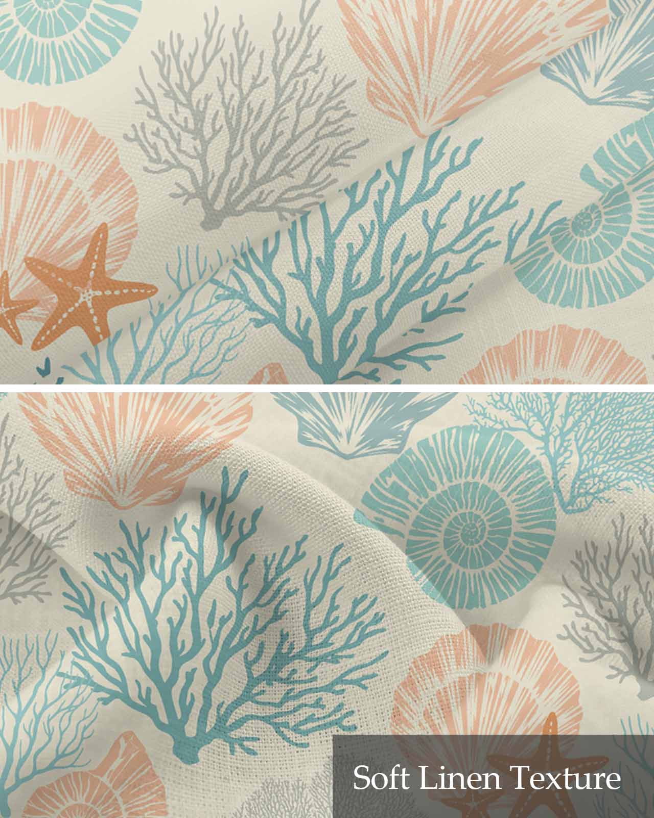 Coastal Turquoise Kitchen Valances for Windows Farmhouse Linen Window Valance Curtain for Living Room Window Treatment Ocean Coral Starfish Shell Modern Sea Valance Rod Pocket Topper, 60 x 18 Inch
