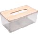 thumbnail image 2 of Soporte minimalista para funda de caja de pañuelos, dispensador de pañuelos de bambú rectangular transparente moderno para baño, dormitorio, 2 of 5
