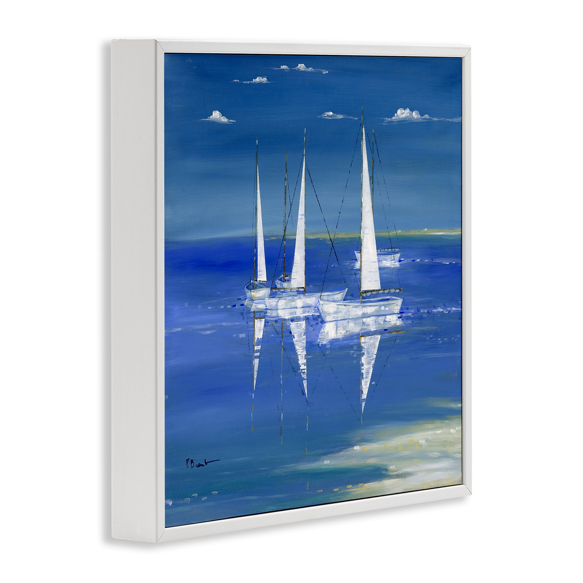 Stupell Industries Serenity Sailboats Reflected on Water White Framed Giclee Art, design by Paul Brent
