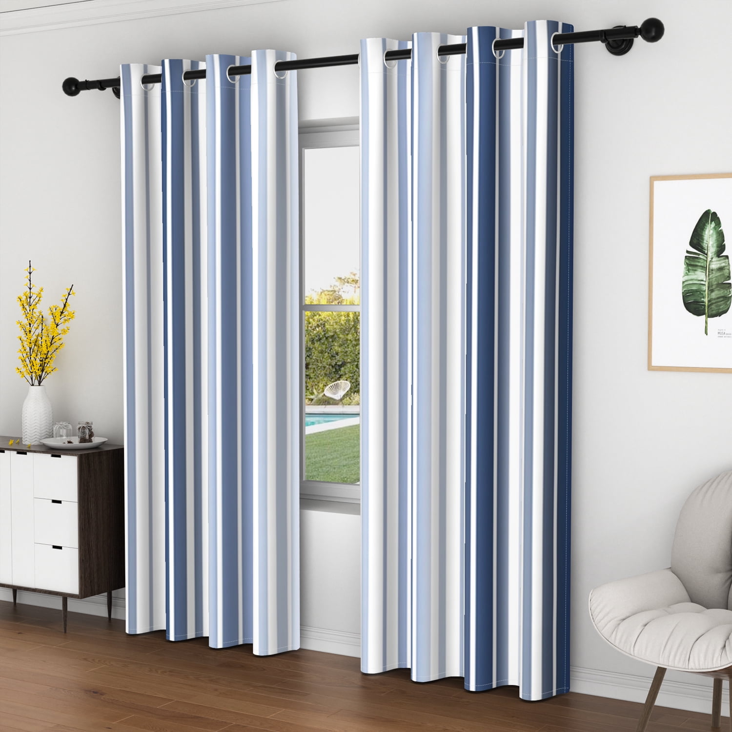Lfeey Blackout Curtains 72 inches Long, Striped Printed Curtains for Bedroom, Insulated Lined, 42x72 inches, Navy and White, 2 Panels