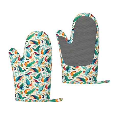 ZNDUO Kitchen Oven Gloves, Durable Heat Resistant Oven Gloves with Quilted Liner Non-Slip Textured Grip Perfect for BBQ, Baking, Cooking and Grilling, Birds Colorful
