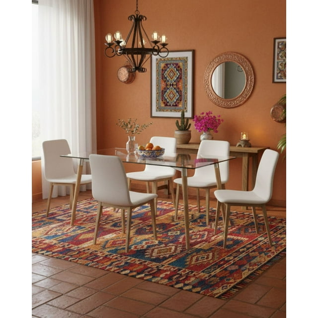 Mesa de Comedor Moderna de Vidrio Templado con Patas de Madera | Estilo Escandinavo