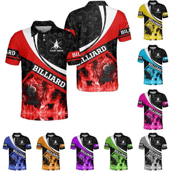 Personalized Billiard Polo Shirt Shirts Men Women Custom Name 3D Team Apparel Gift 8 Ball Pool S-5XL (Red, S)