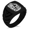 thumbnail image 1 of Stainless Steel Pirate Skull Crossbones Rum Chevron Pattern Biker Style Polished Ring, 1 of 1