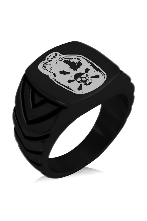 Stainless Steel Pirate Skull Crossbones Rum Chevron Pattern Biker Style Polished Ring