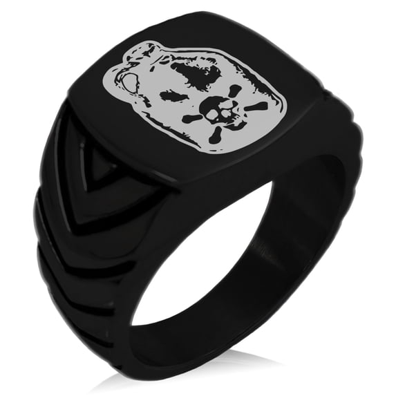 Stainless Steel Pirate Skull Crossbones Rum Chevron Pattern Biker Style Polished Ring