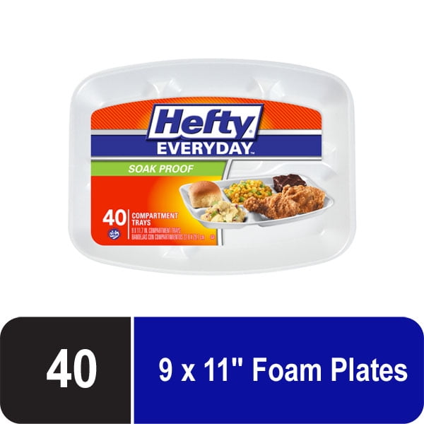 Hefty Everyday Soak Proof White Foam 5 Compartment Trays