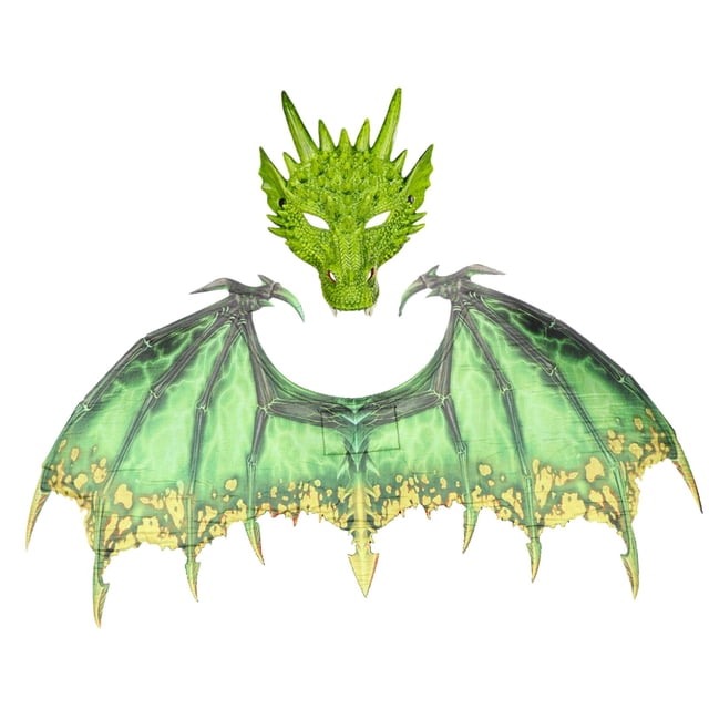 Máscara de dinosaurio, conjuntos de alas, accesorios de mascarada, disfraz de dragón para adultos Verde