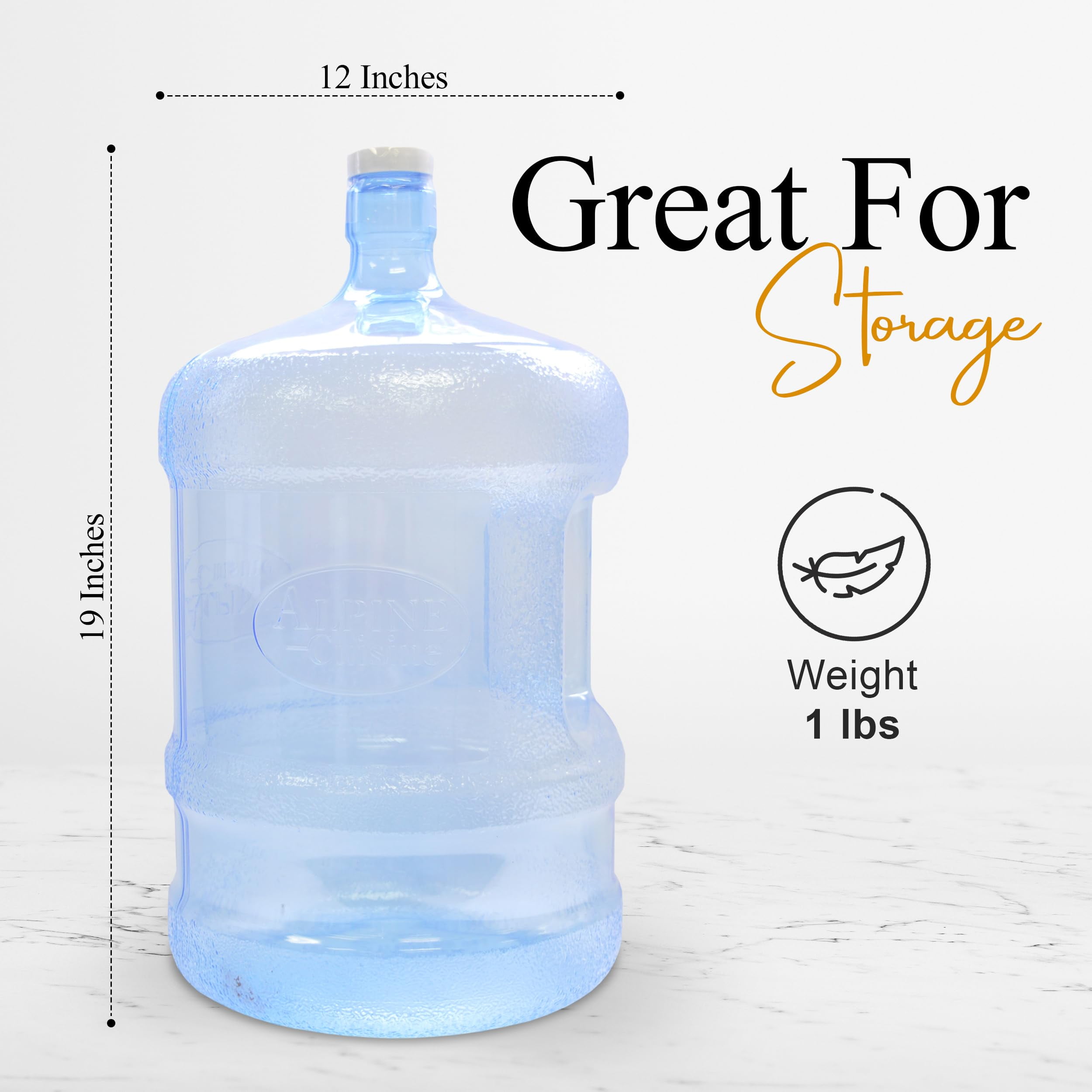 Alpine Cuisine Plastic 5 Gallon Water Bottle with Cap PVC , Reusable Jug Container Water Can , Easy Grip Carry Handle , Non-Spill & Completely Leak-Proof