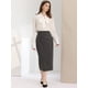 thumbnail image 3 of Falda midi ajustada Allegra K con abertura en la espalda y cremallera en la cintura alta estampado cuadros Gris oscuro M, 3 of 5