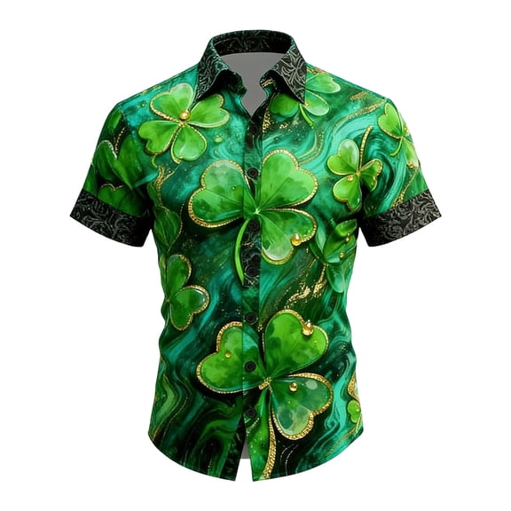 IWRICH Men's Hawaiian Shirt Casual Button down Short Sleeve Beach Dress Shirt for Summer Holiday 06-Green XL