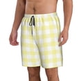 thumbnail image 2 of Wukai Lemon Yellow Checkboard Print Beach Trunks with Compression Liner Swimsuit Quick Dry Beach Sports Shorts with Pocket-X-Large, 2 of 8